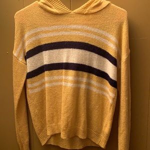 Yellow striped thin crochet type material sweater